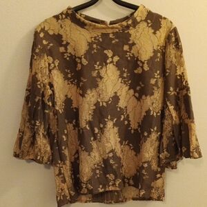 Elegant Lace Women's Top in Brown and Cream